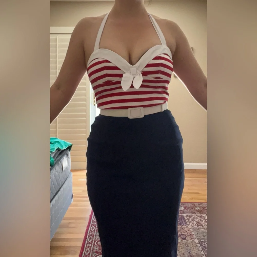 Pinup Couture 1950s Pinup Girl Fitted Wiggle Sailor Dress - vintage inspired - Picture 8 of 16